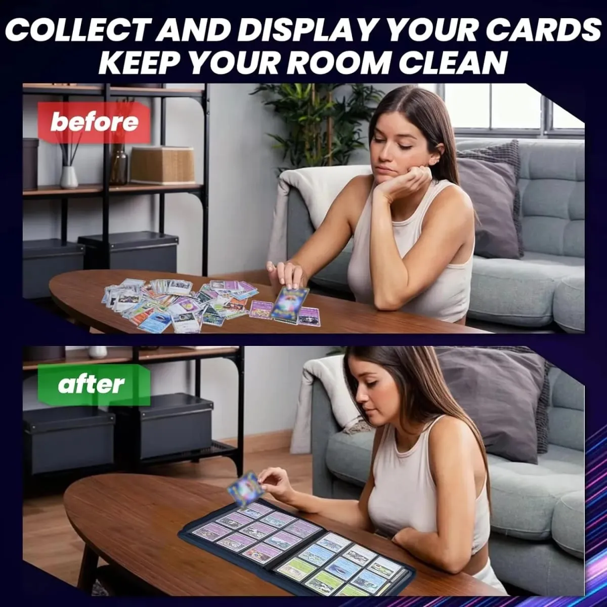 9 Pocket Zipper Card Binder 360 Trading Card Holder Book Premium PU Cover Zip Binder for Cards Durable Side Loading Card