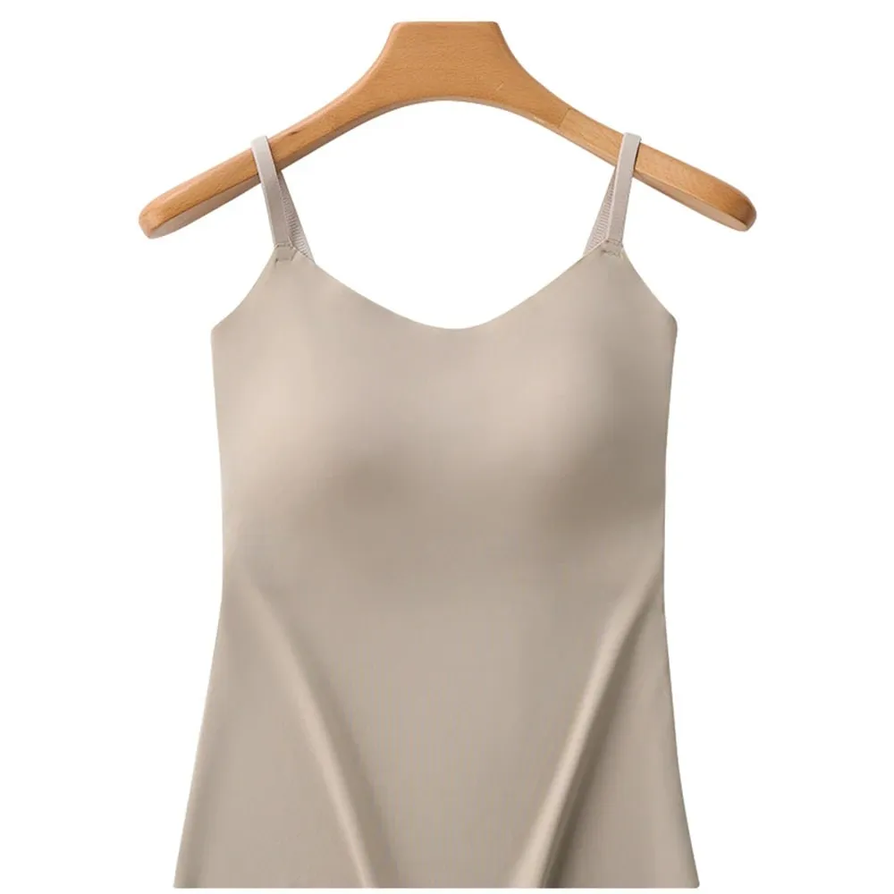 Built-in Bra Cami Tank Top Adjustable Spaghetti Strap U-Neck Padded Bust Support Shapewear Seamless Slim Undergarment Vest