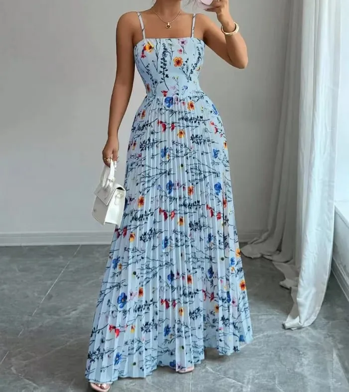 Elegant Floral Print Maxi Dress Women Summer Sexy Cami Slip Dress Casual Sleeveless A-Line Long Dresses Vintage Beach Vacation