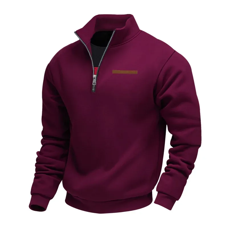 American autumn and winter heavy fleece long-sleeved men's sweater half zipper loose stand-up collar pullover men's sweater
