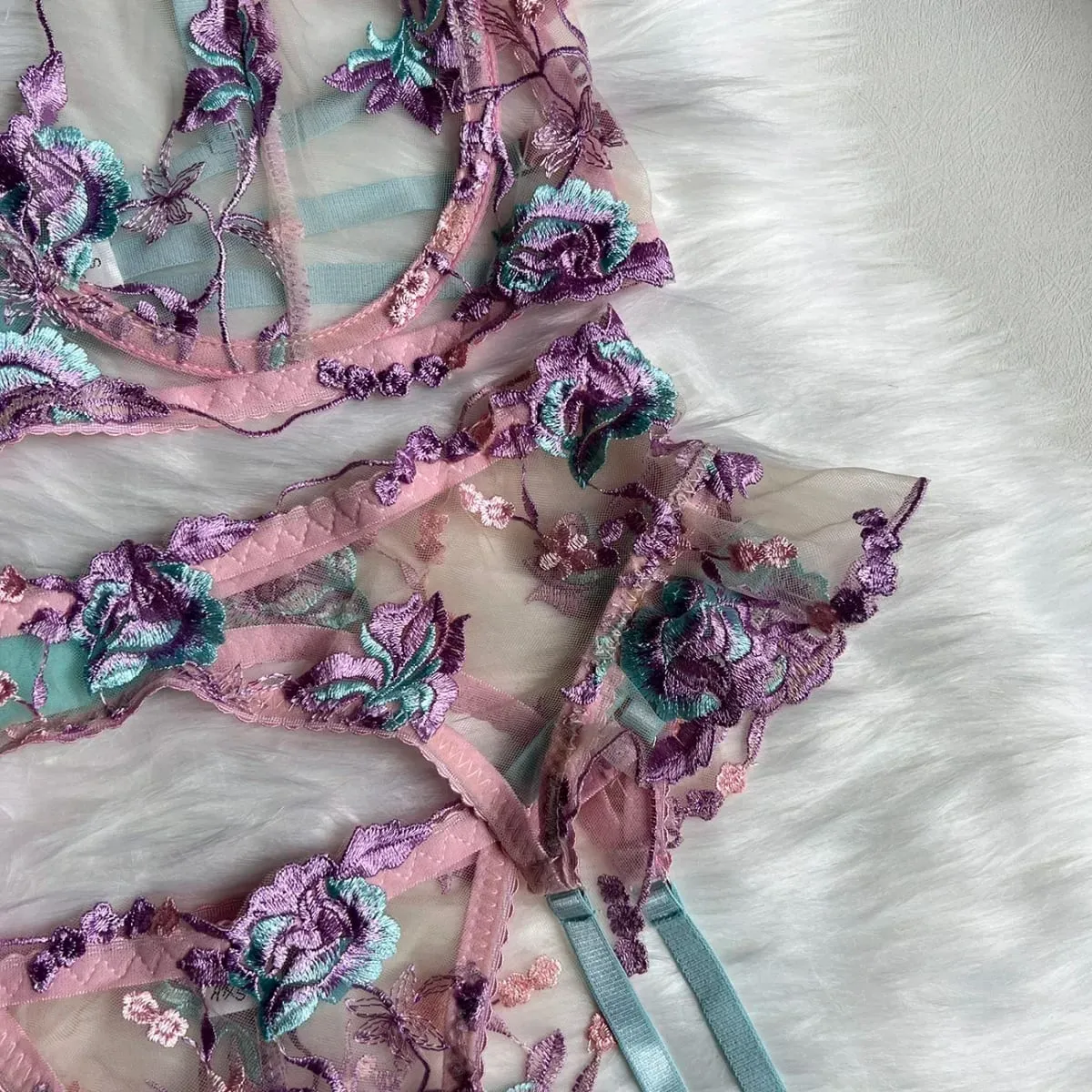 Sexy Fairy Lingerie Floral Transparent Underwear Ruffle Garter Intimate Delicate Underwear Beautiful See Through Outfits