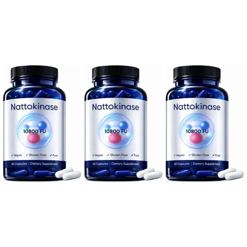 Nattokinase 10800 FU 540mg Fibrinolytic Enzyme Supplement Vegan Non GMO Gluten Free Dietary Supplement 60 Capsules Daily Support