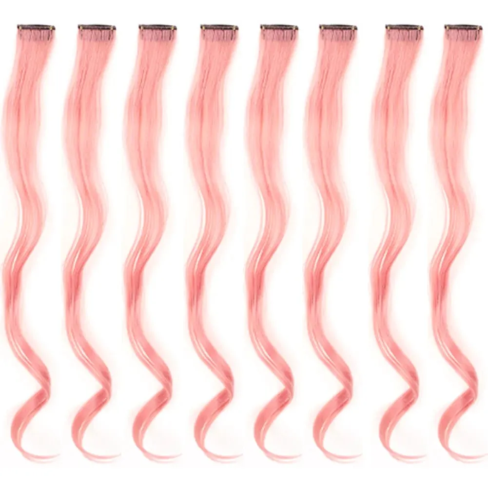 20 Inch Colourful Curly Wavy Party Highlights Clip in Synthetic Hairpieces 8 Pack Curly Colored Hair Extensions for Women