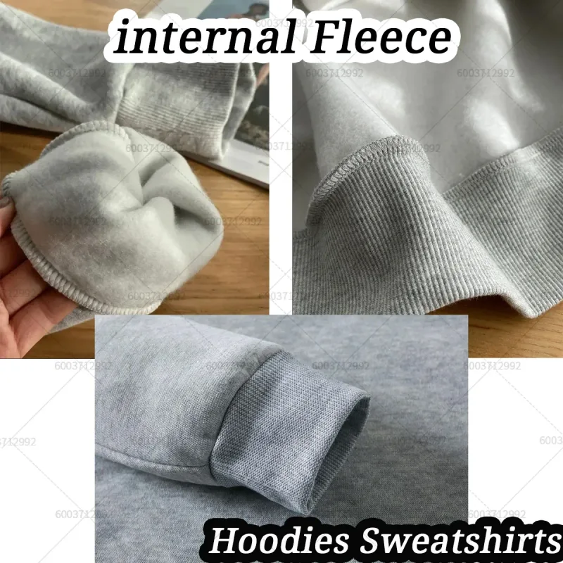 Fashion Men's Heavy-duty Cotton Hoodies Women Fleece Sweatshirt Pullover Casual Unisex Autumn Winter Long Short Sleeve Oversize