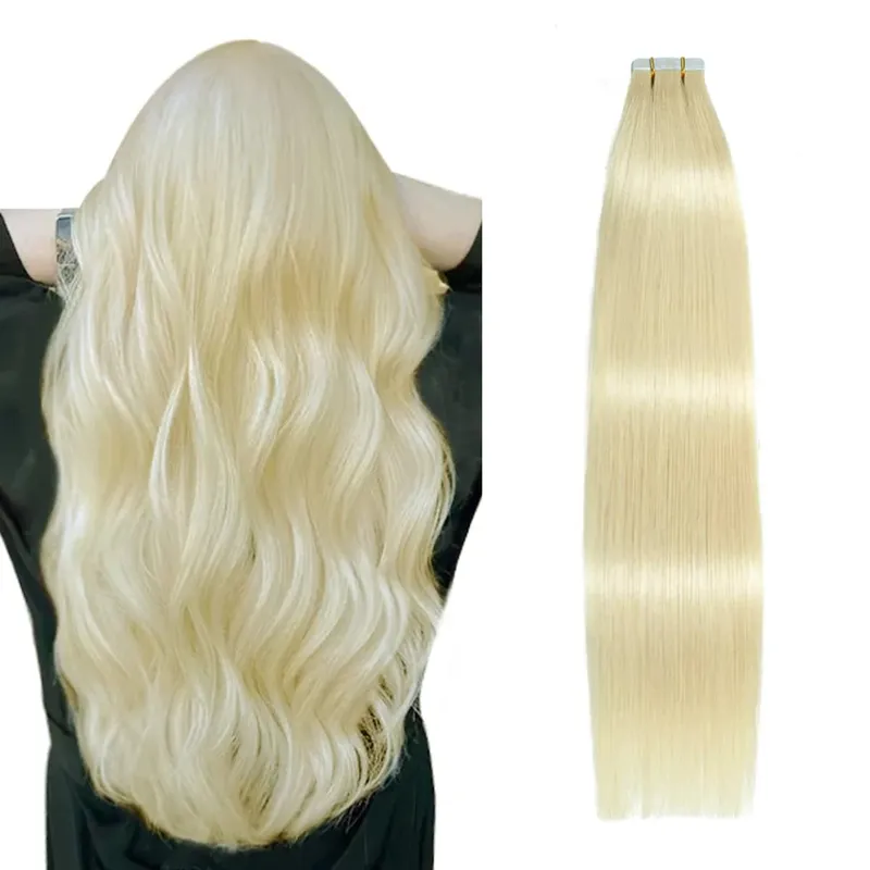 Red Color 20Pcs Tape-In Hair Extensions 100% Remy Human Hair Straight Highlight Color for Women Add Hair Length And Volume 50g