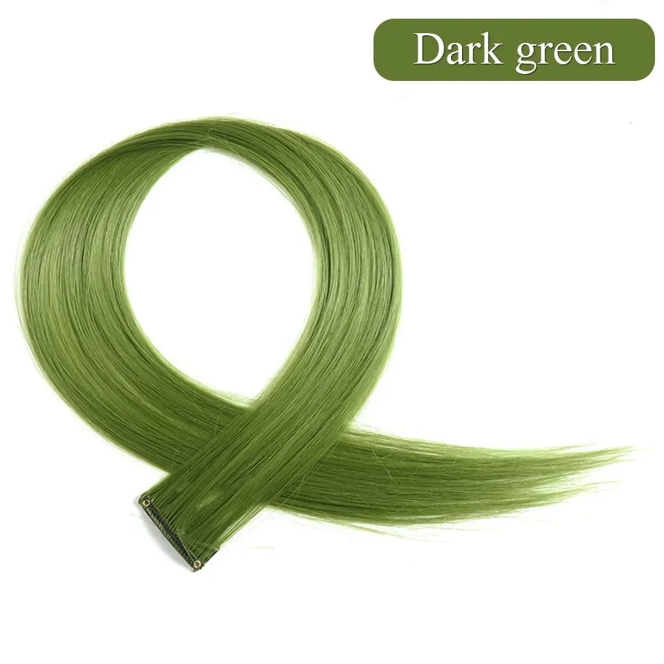 Colored Hair Extensions Synthetic 22Inch Straight Orange Green Clip in Hair Extension Rainbow Accessories Party Highlights Hair