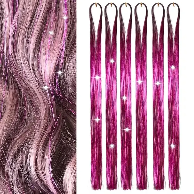 38Inch Tinsel Hair Extensions 6Pcs Sparkling Glitter Hair Synthetic Shiny Hair Accessories for Women Girls Party Cosplay