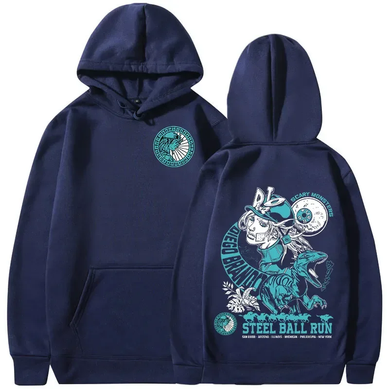 Anime Jojo Bizarre Adventure Hoodies STEEL BALL RUN Diego Brando Manga Graphic Sweatshirts Men's Long Sleeves Fleece Pullovers