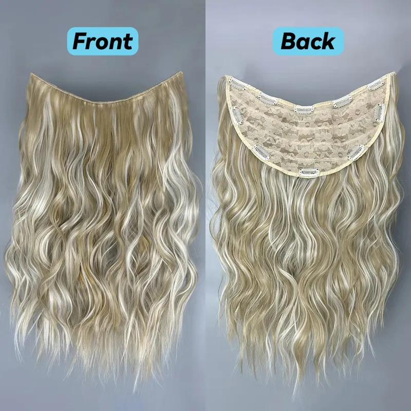 Clip In Synthetic Hair Extensions 22 Inch Long Wavy V-Shaped Hair Extension Gold Hair Piece With 10 Clips For Women Daily Use — image 15