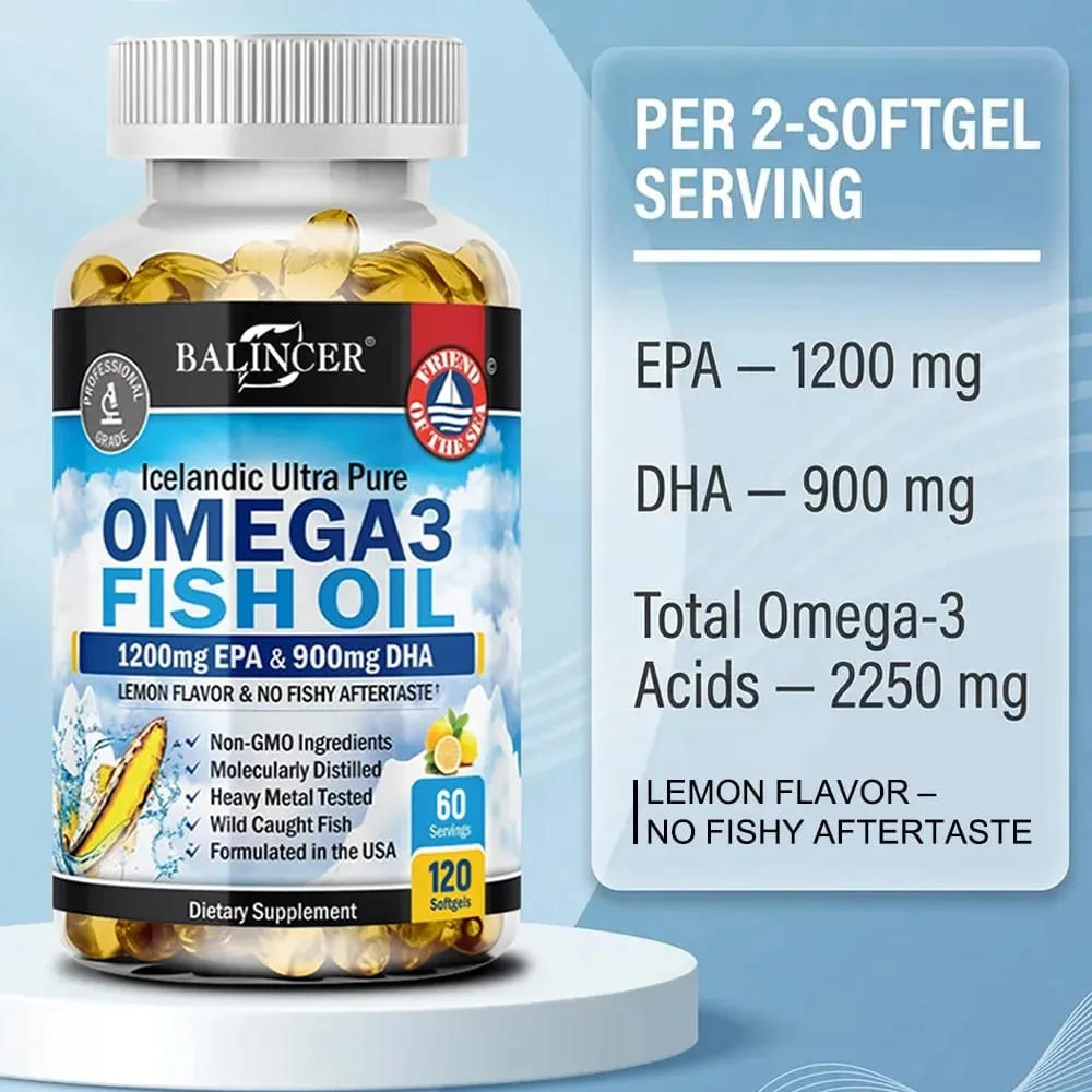 Strength Omega 3 Fish Oil 2250mg Wild Caught High EPA 1200mg & DHA 900mg Supports Heart Brain Eye Joint & Skin Health