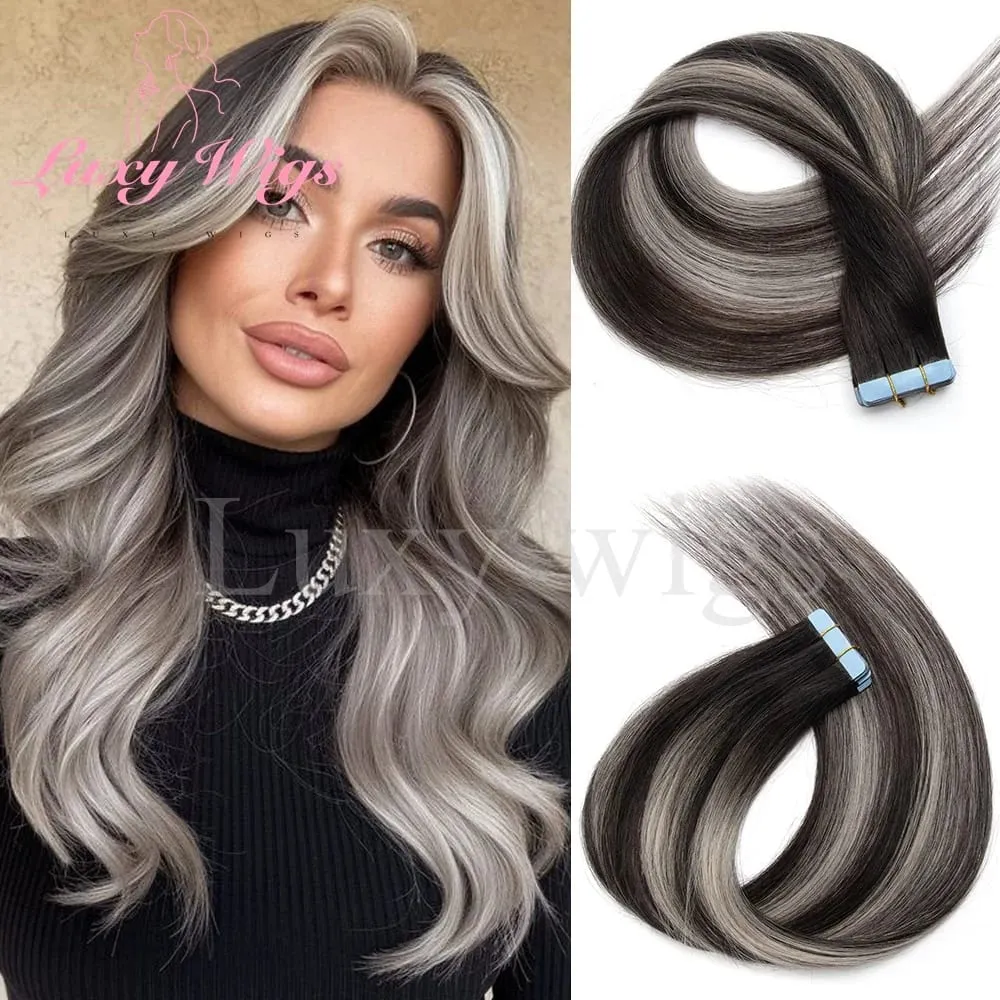 Highlights Blonde Tape in Hair Extensions Human Hair Straight Black Blonde Seamless PU Skin Weft Tape In Hair Extensions 20PCS