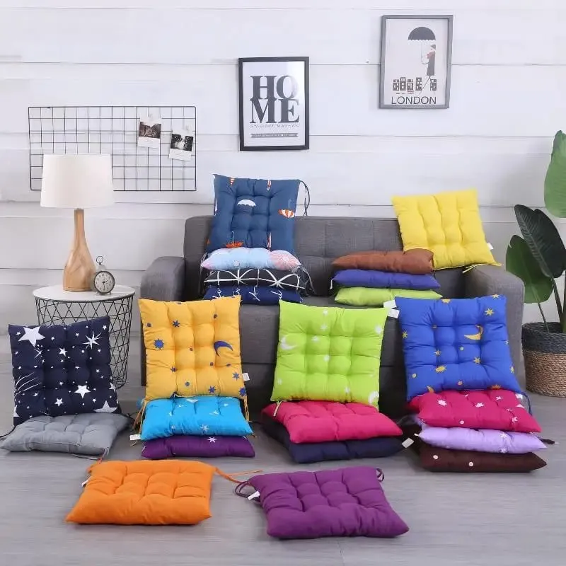 Square Soft Thick Padded Seat Cushion Non-slip Cute Cartoon Prints with Fixed Ties for Office Home Dining Chairs