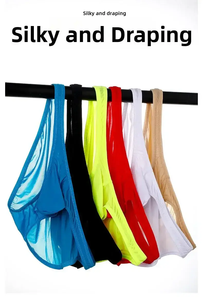 Men's Ice Silk Briefs Sexy Low-Rise U-Pouch Underwear Summer Ultra-Thin Breathable Smooth Panties Quick-Dry Cool Swimming Briefs — image 5