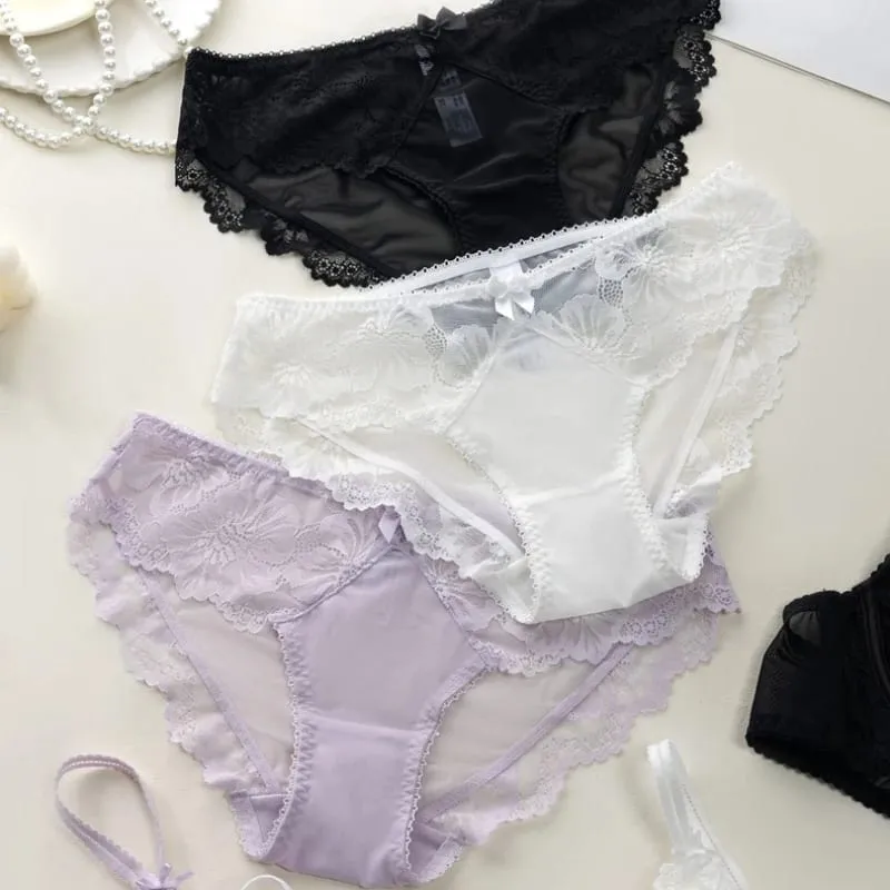 French Thin Cup Women Underwear Set Sexy Lace Flowers Embroidery Bra Summer Violet Comfort Push Up Bra and Panties Lingerie Sets