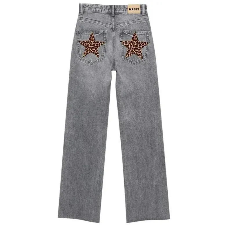 High street coated micro-flare jeans American retro heavy industry men and women black gothic retro casual loose jeans