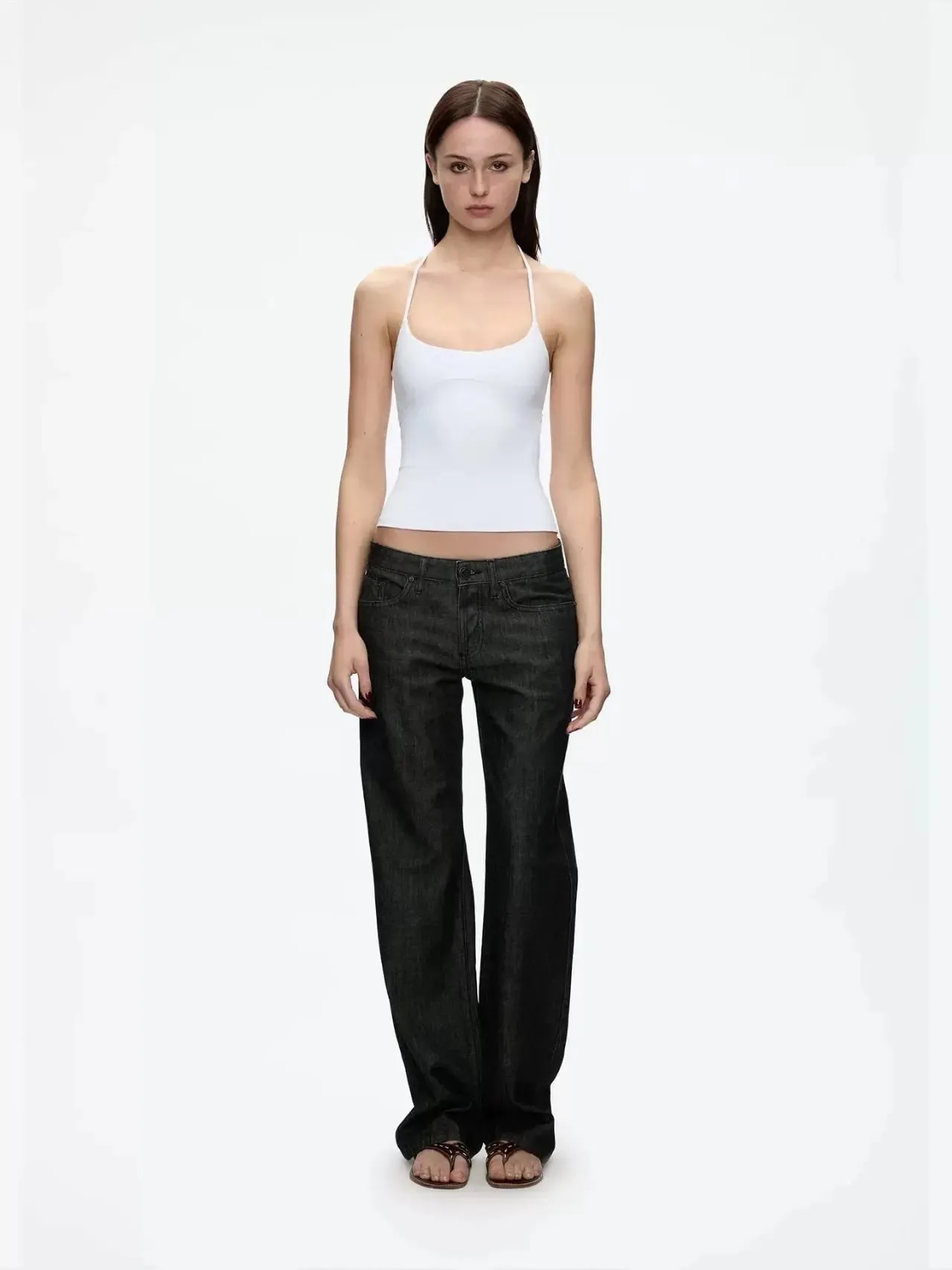Tank Low-Cut Fitted Vest with Wrap-Around Shoulder Straps Embossed Beaded Stretch Knit Tank Top