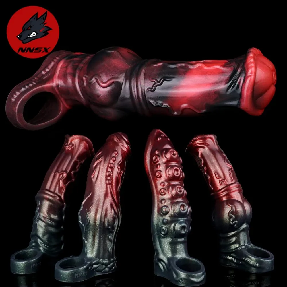 Malaking Horse Penis Sleeve Hollow Dildo Enlargement Sleeve Silicone Reusable Knot Condom Cock Ring Extender Sex Toys para sa Mga Lalaki