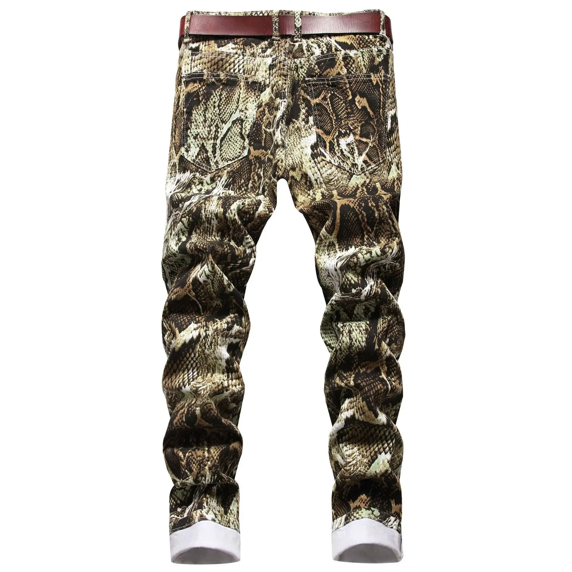 Jeans para sa Lalaki Hip Hop Printed Snakeskin Pencil Pants Slim Fit Colored Stretch Mid Waist Washed Denim Ankle Length Pantalon