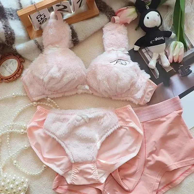 Women Winter Cartoon Plush Comfortable And Adorable Girl Bra Sexy Hot Lingerie Sexy Bras Soft Cute Bear Japanese-style Lingerie