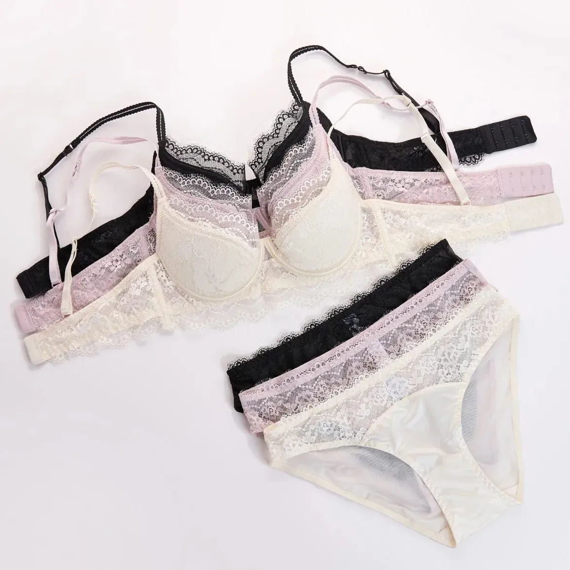 French Style Women Sexy Lingerie Thin Pure Erotic Lace Girls Bra Panties Push Up Comfortable Gather Ladies Cotton Underwear Sets