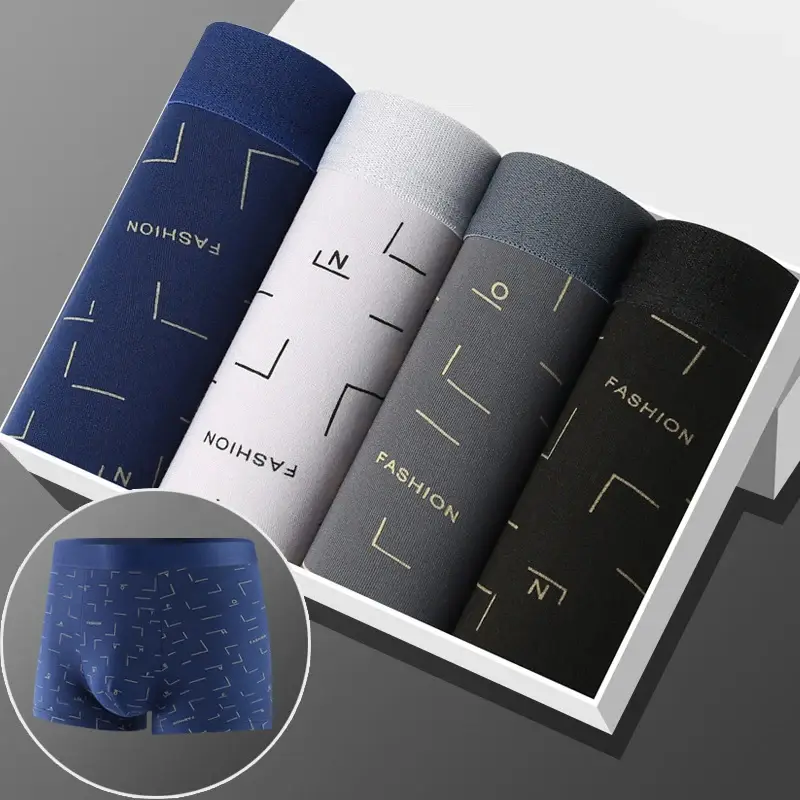 4pcs/lot Man Boxers Printed Underpants U Convex Panties Male Fashion Comfortable Shorts Mens Solid Breathable Underwear 100kg — image 2