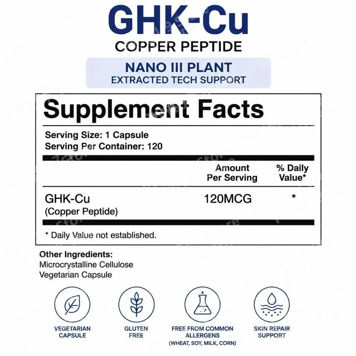 GHK-Cu Copper Peptide Supplement Capsules for Skin Health Support Collagen Support Antioxidant Wellness 120 Count
