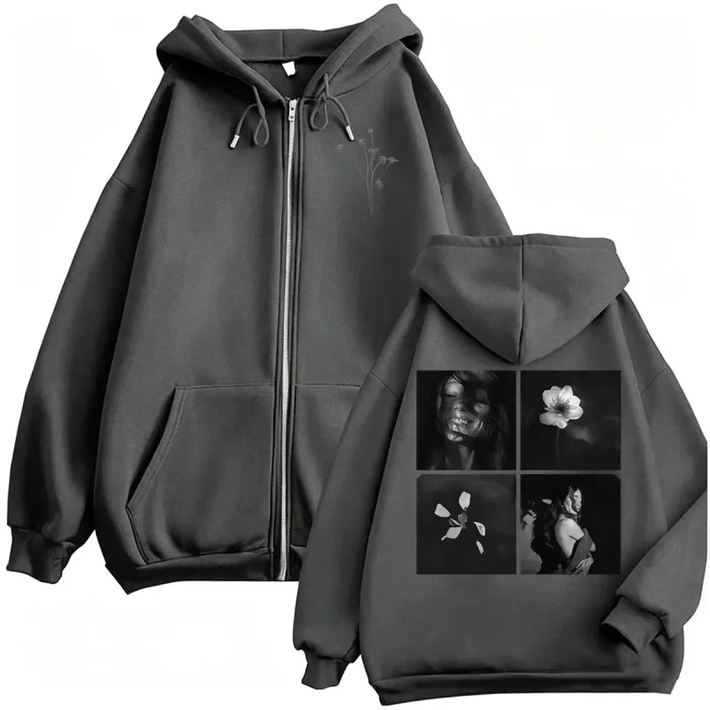 Ariana Grande Petal Album Merch Photo with Floral Sweatshirt Jacket Coat Men Women Fashion Aesthetic High Quality Zip Up Hoodies