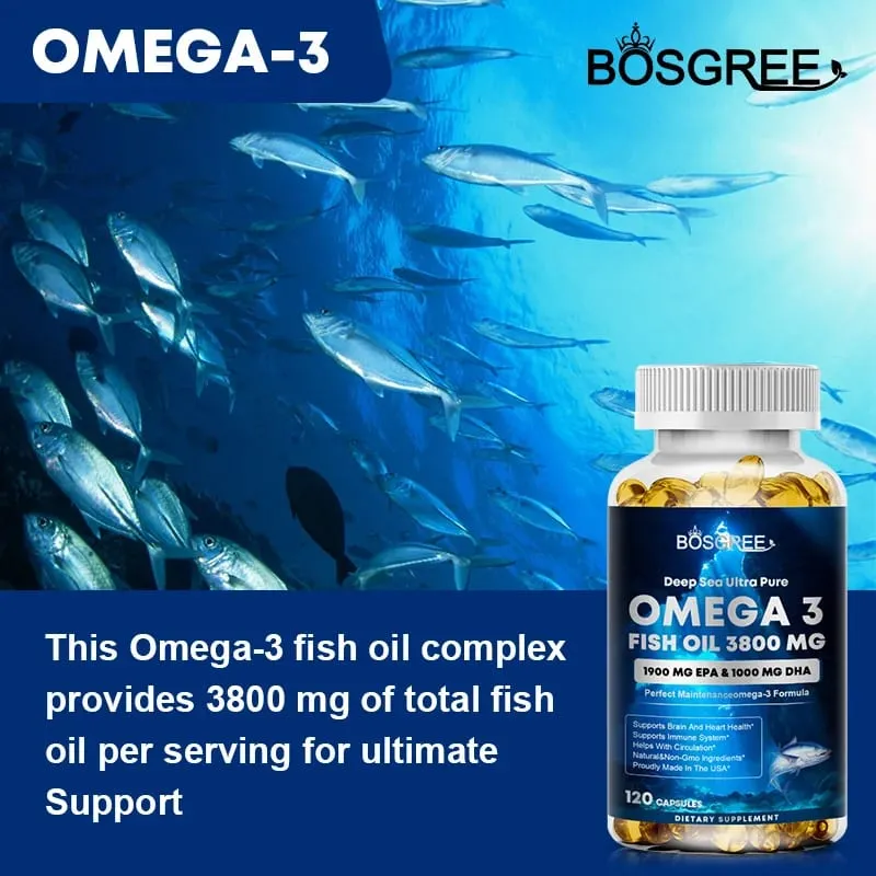 Omega 3 Fish Oil Supplement EPA+DHA - Suitable for Heart Liver Eye Brain Joint Health-Attention Memory and Emotional Support