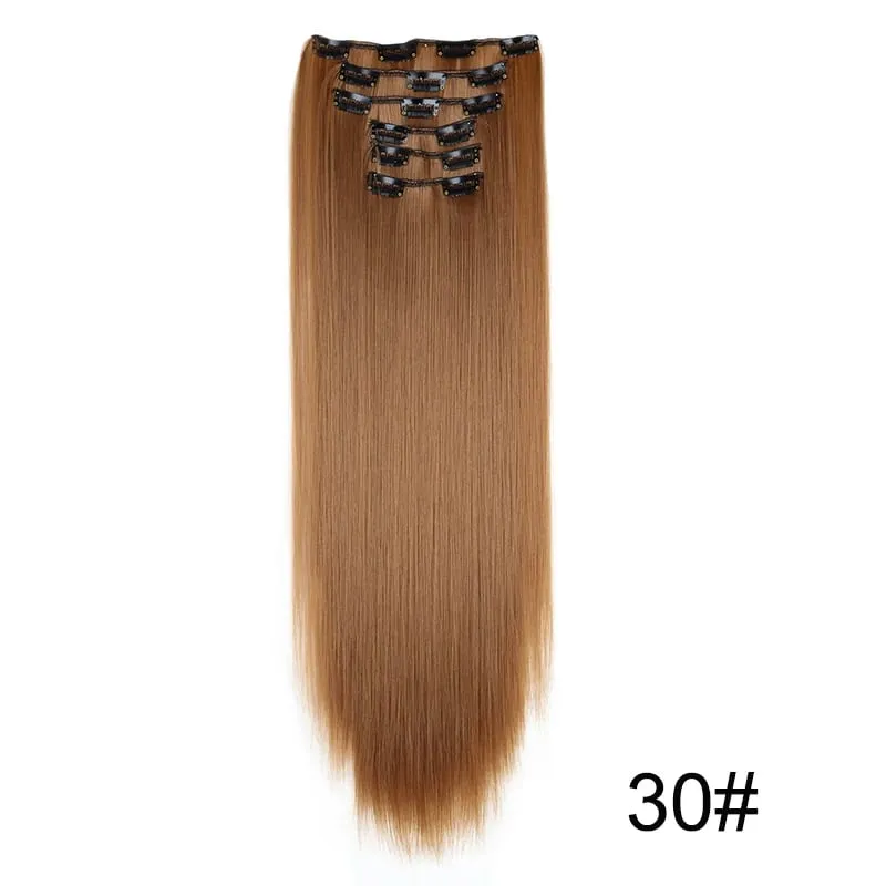 24Inch Synthetic 6pcs/set Long Straight Clip-in Hair Extension Heat Resistant Fiber Hair for Women Hair Accessories