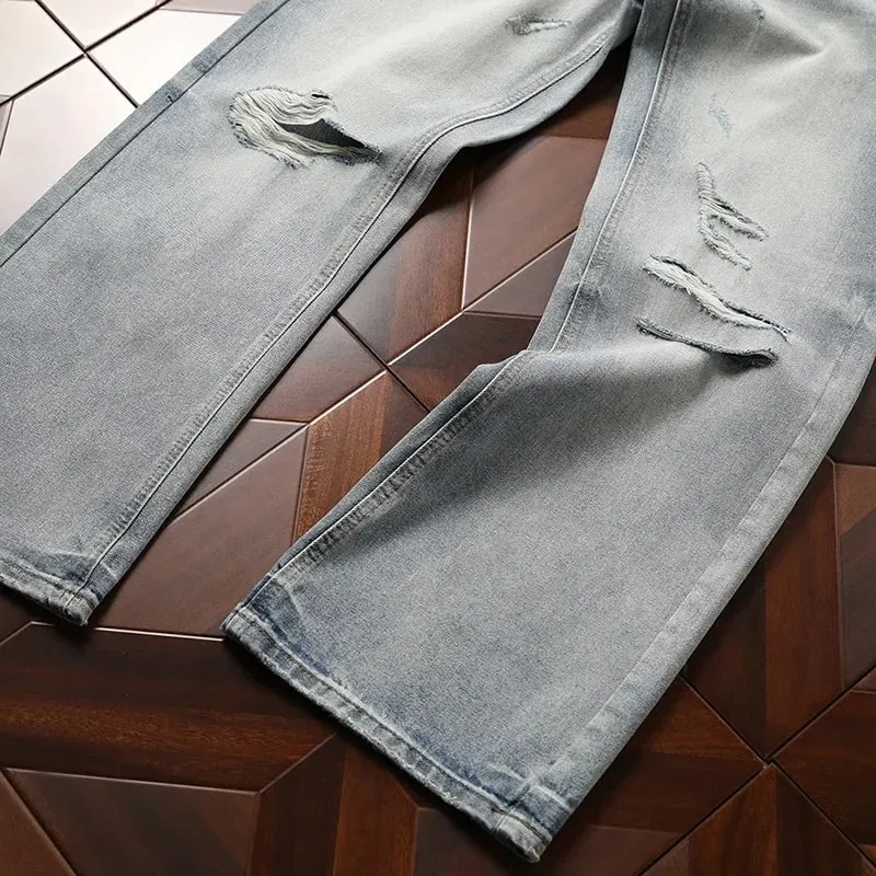 Man Pants Mens Jeans Spring New Heavyweight American Washed Relaxed Fit Bootcut Trousers For Casual Wear