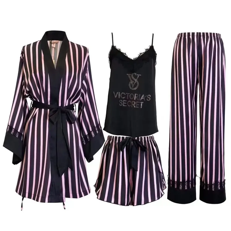 Sleepwear Chemise Nightwear Underwear Ice Silk Pajamas Set Robe New Victoria's Secret Sexy Womens Lace Trim Homewear Ladies