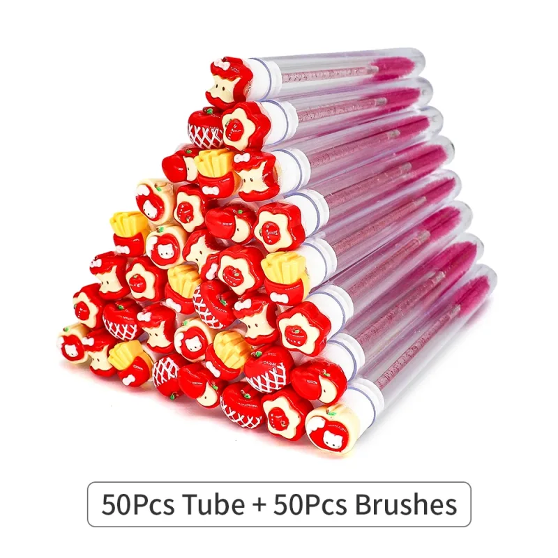 10/50PCS Random Style Tube Mascara Brush Women Mascara Brushes Tube Brush Red Cat Apple Eyelash Brush Eyelash Tools