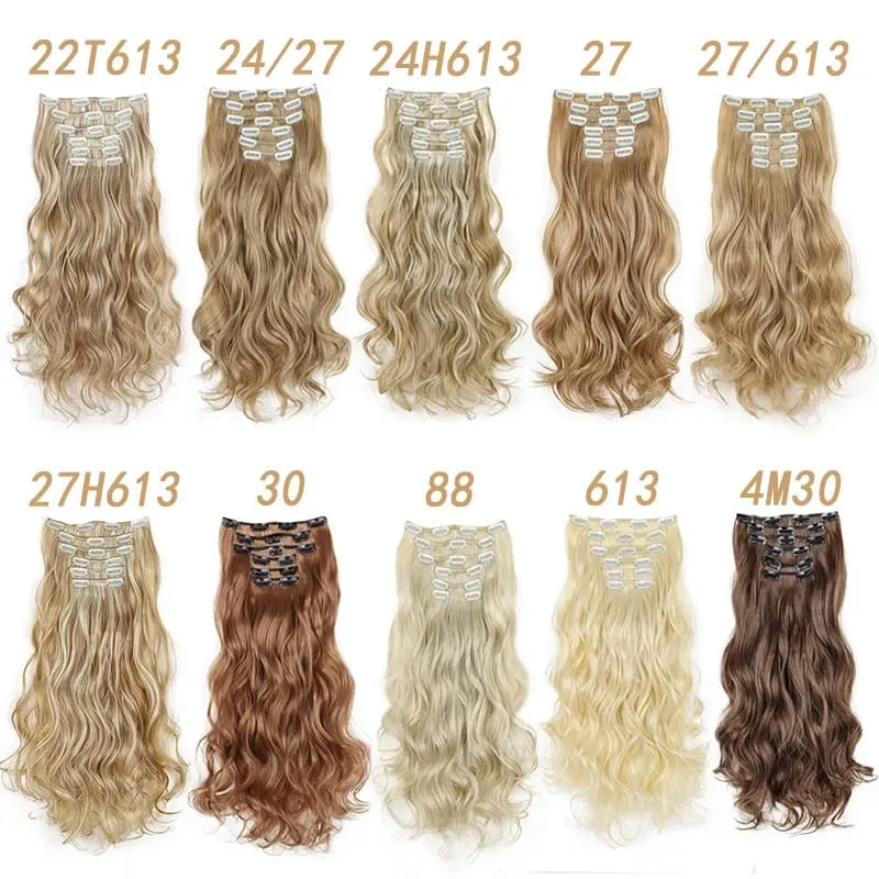16Clips Synthetic18Inch Long Curly Hair Hairpiece Heat Resistant Hair Extension Clips In Ombre Black Brown Blond Women Halloween