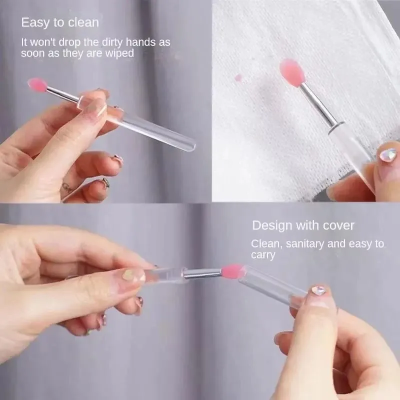 1/2/3/4pcs Portable Silicone Lip Brush With Cover Soft Multifunctional Lip Balm Applicator Lipstick Lipgloss Makeup Brushes