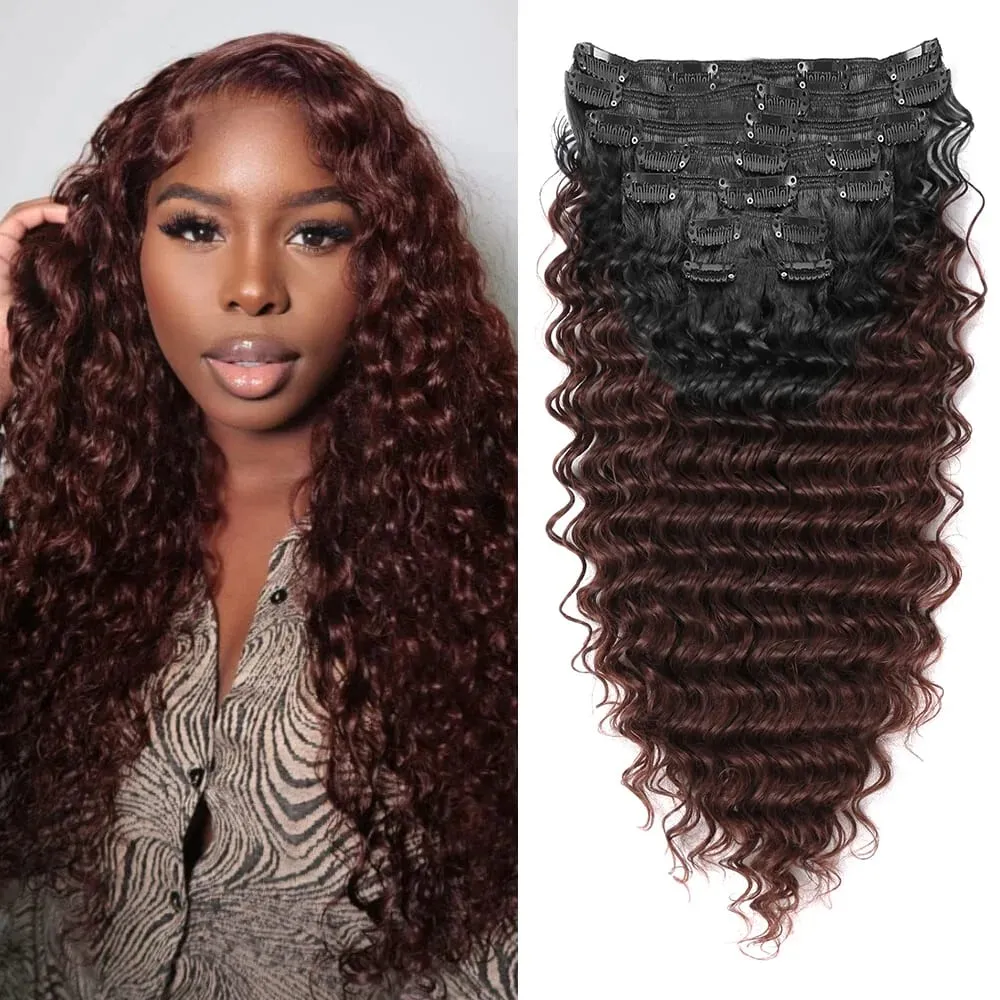 24Inch Synthetic Deep Wave Clip In Hair Extensions 7Pcs/Set 140g Fake Hair Full Head Hairpiece Curly Clip Ins Hair For Women