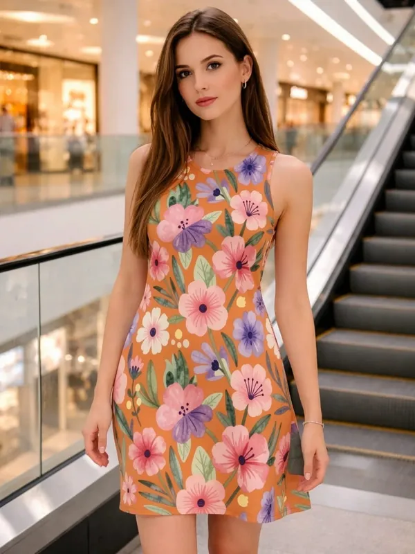 Womens Floral Sleeveless A Line Mini Dress Round Neck Fresh Sundress for Outdoor Brunch Beach Walk and Everyday Wear Comfort
