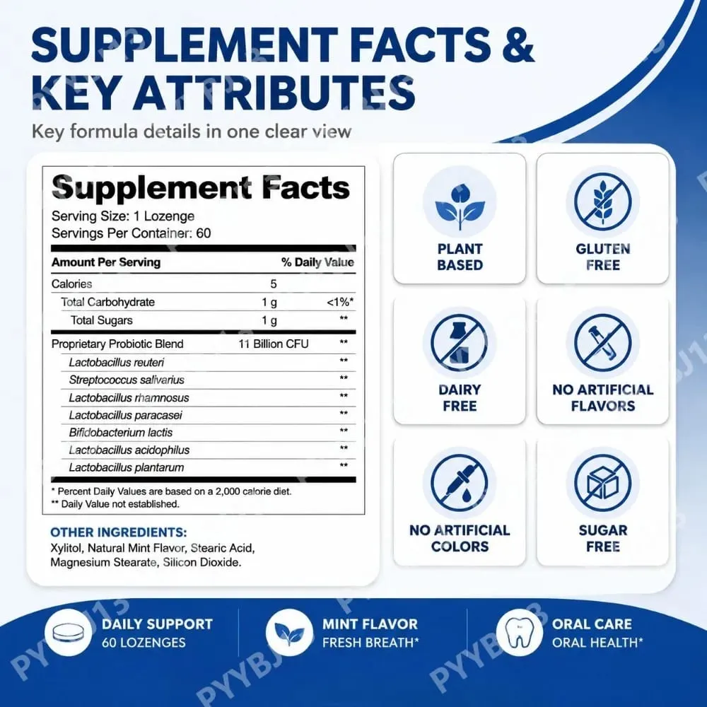 Googeer Oral Probiotic Lozenges 11 Billion CFU with L. reuteri S. salivarius and L. rhamnosus for Daily Fresh Breath 60 Count