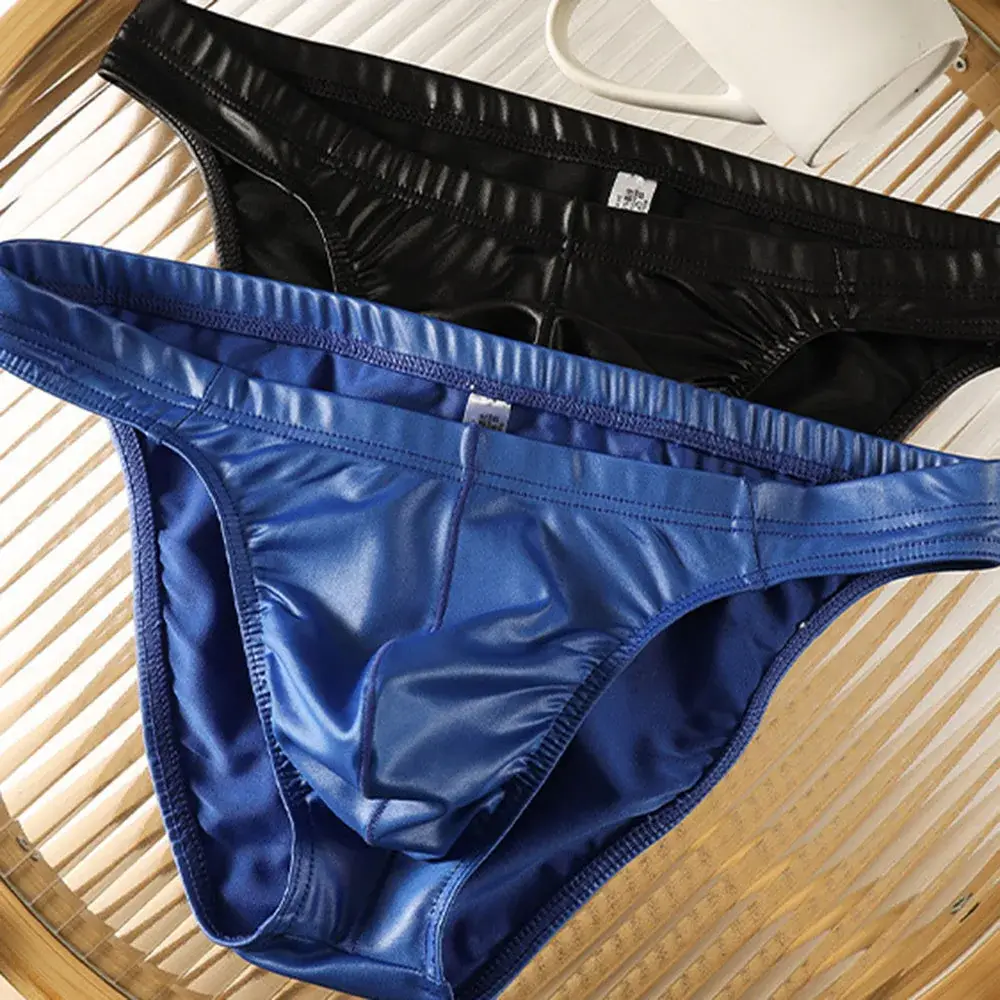 Waterproof Men Briefs Glossy Thong Silky Smooth Underpants Low-waist Men Underwear Waist Bulge Pouch Lingerie Panties Underpant