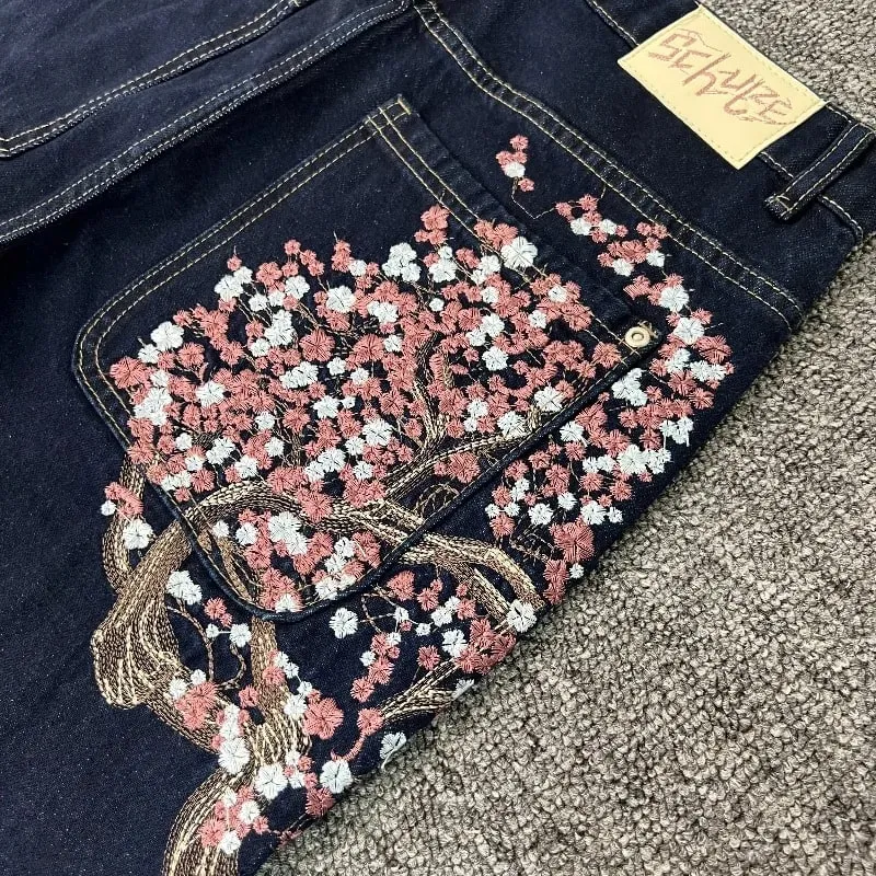 Nặng Thêu Hoa Derschutze Quần Jean Nam Nam Nữ 1:1 Chất Lượng Tốt Nhất Vintage Derschutze Nữ Chân Thẳng Quần Denim