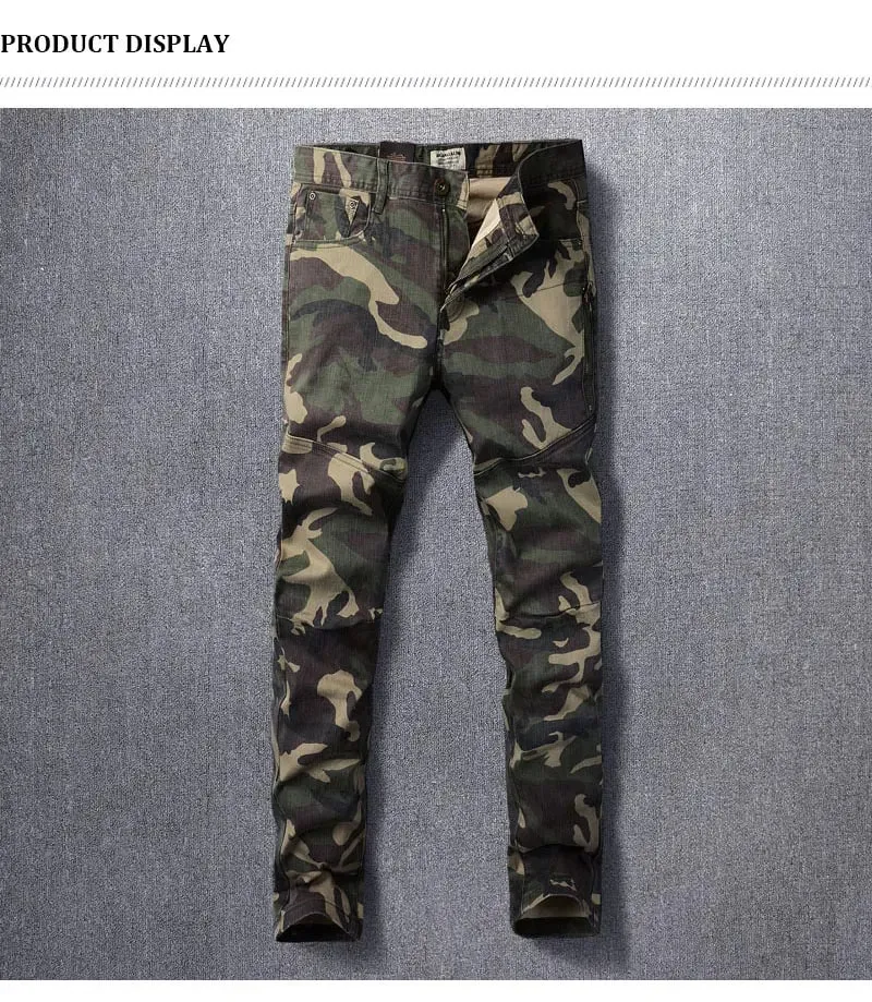 Designer Fashion Men Jeans High Quality Camo Stretch Slim Fit Vintage Jeans Men Side Pocket Spliced ​​Hip Hop Denim Pencil Pants