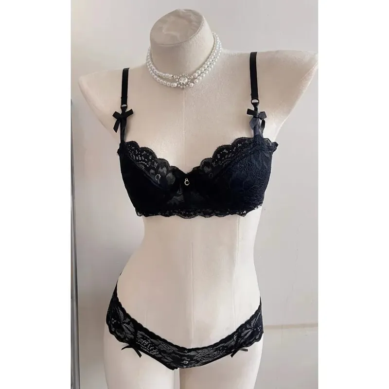 Popular Pure Desire Lace Bra Set 32‑38AB Underwire Large Bust Minimizer Push Up Side Support Lingerie For Young Girls Daily Wear