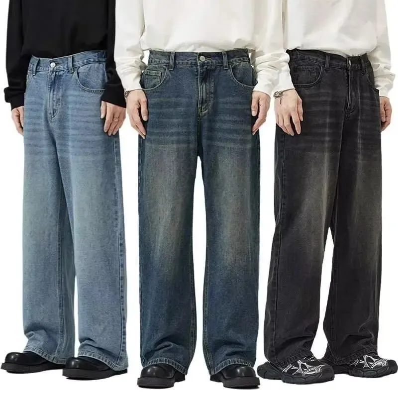 New Fashion Women Men's Wide Leg Jeans Loose Fit Straight Leg Trousers High Quality Vintage Denim Pants for Streetwear Y2k