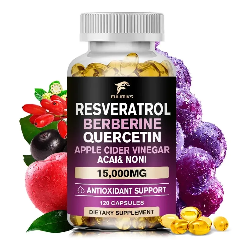 Resveratrol kapsler | Berberine | Quercetin | Æblecidereddike - antioxidant hjertesundhed og stofskifte - 60/120 kapsler