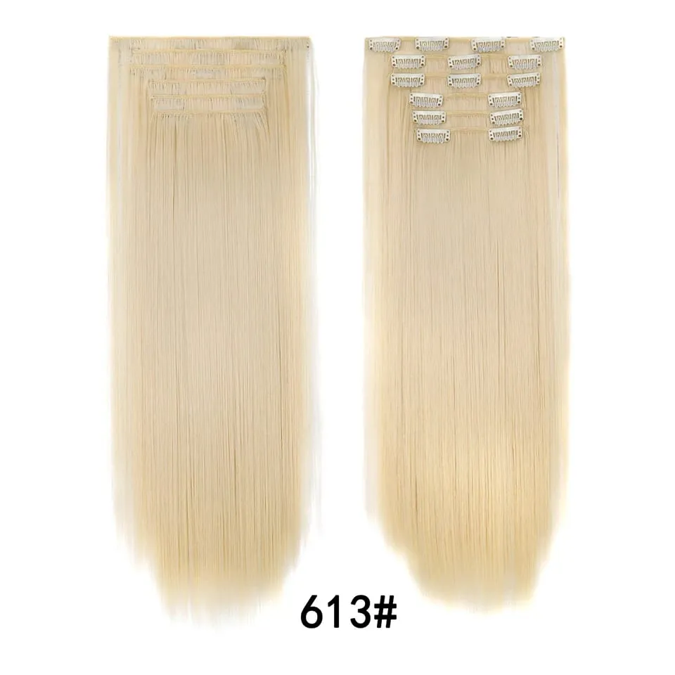 24Inch Clip in Hair Extensions Invisible Synthetic Extension 6PCS Long Straight Heat Resistant Clips on Hairpieces for Women