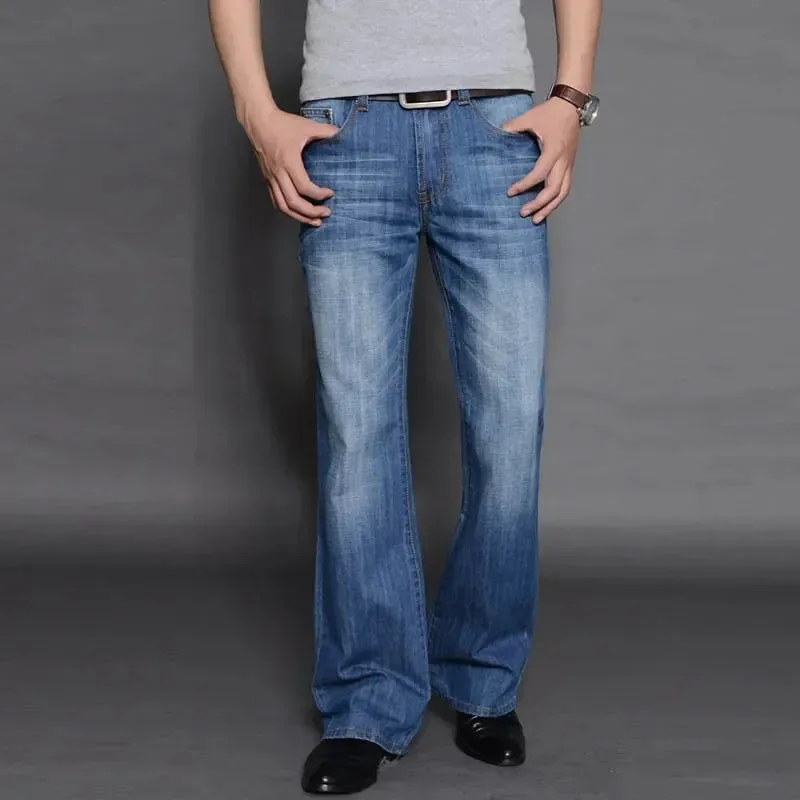 Denim Flared Jeans Men Boot Cut Denim Pants Comfortable Slightly Slim Classic Loose Casual Blue Black Trousers For Male Bootcut
