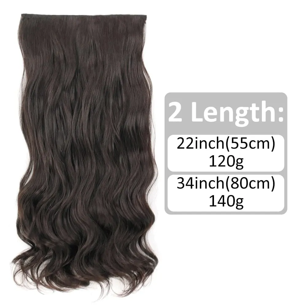 Synthetische 5 Clips in Haarverlängerungen, natürliche lange gewellte Frisuren, gefälschtes Haarteil, braun, schwarz, einteilig für Frauen