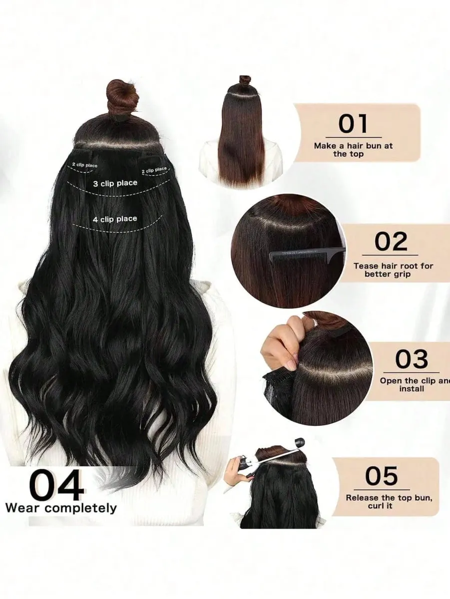 18~30 inch Long Wavy Clip-in Hair Extensions 7pcs/set Thick Hair pieces With Invisible Clips Soft Synthetic Fiber Black — image 5