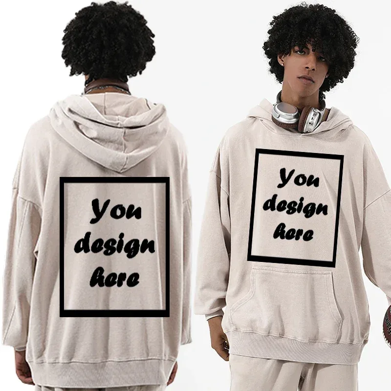 Men's personalized custom-printed washed vintage hooded warm sports wear thick 350 grams comfortable and warm.