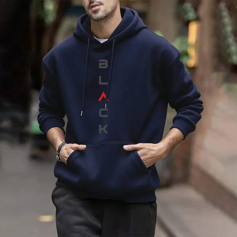 Black Letter Print Hoodies for Man Autumn Winter Hot Sale High Quality Hooded Sweatshirt Home Outdoor Casual Sport Warm Pullover