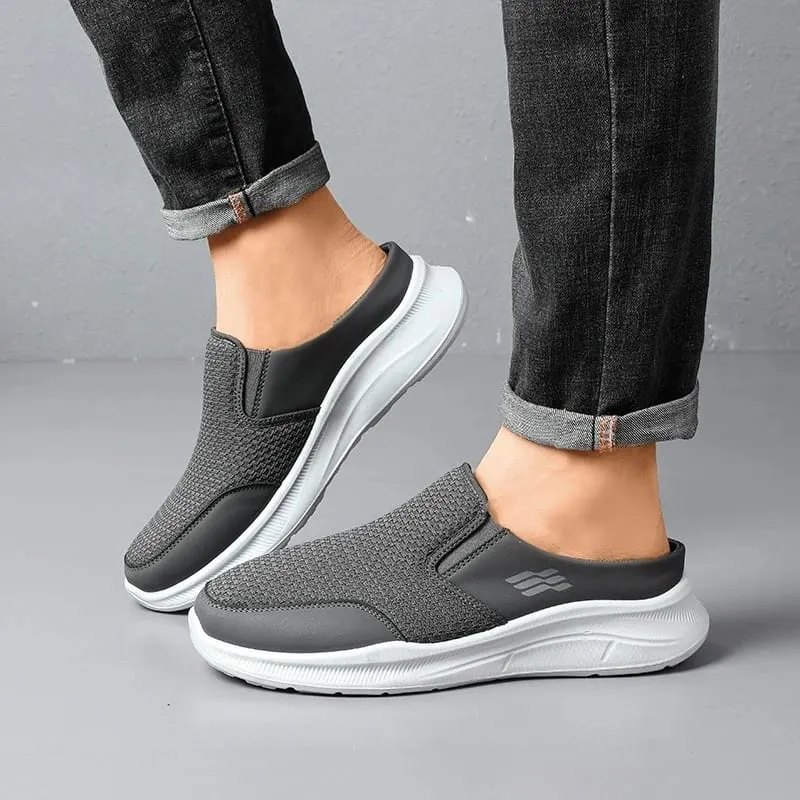 Pull-on Dual Wear Breathable Grid Knit Walking Mules Integrated Elastic Side Gore Panel Rib Segmented Full White Footwear